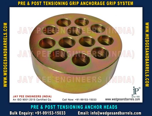 Post Tensioning wedges and barrels, pre stressed anchor grip system, anchor heads plates manufacturers exporters in India UAE Spain Oman Bangladesh South Africa Kuwait